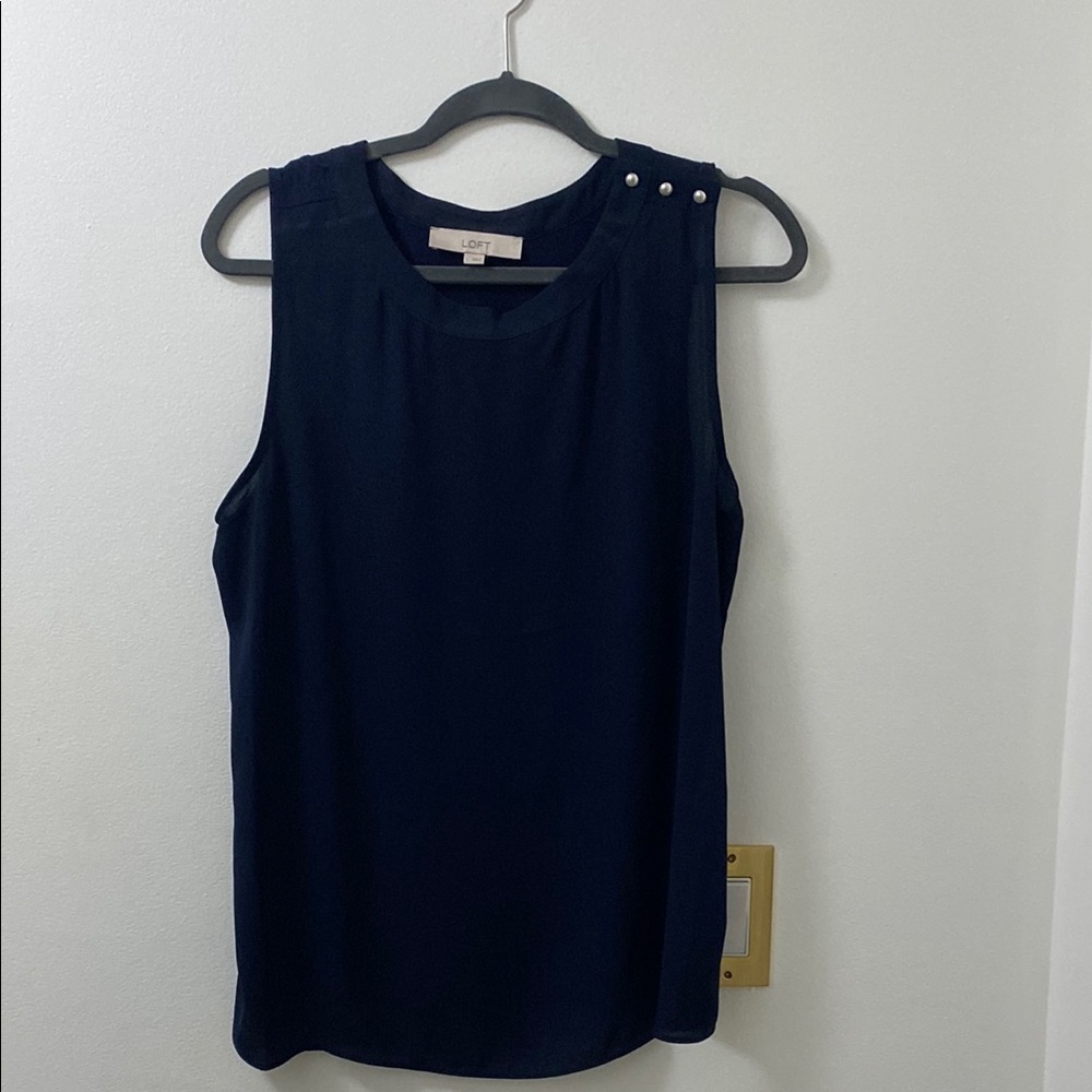 LOFT Dark Blue Tank Top with Button Detail